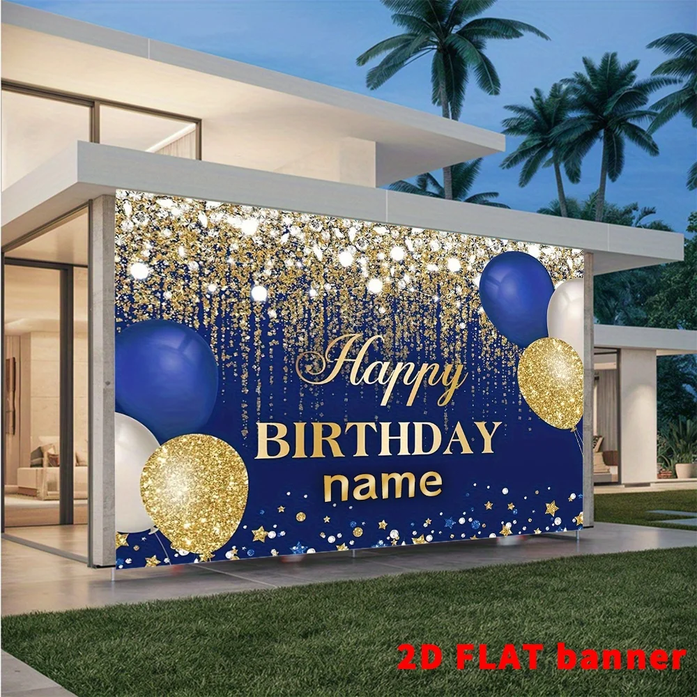 Фото 1 шт. темно-синий баннер с золотыми блестками и надписью Happy Birthday, индивидуальный дизайн, декор для вечеринки №3