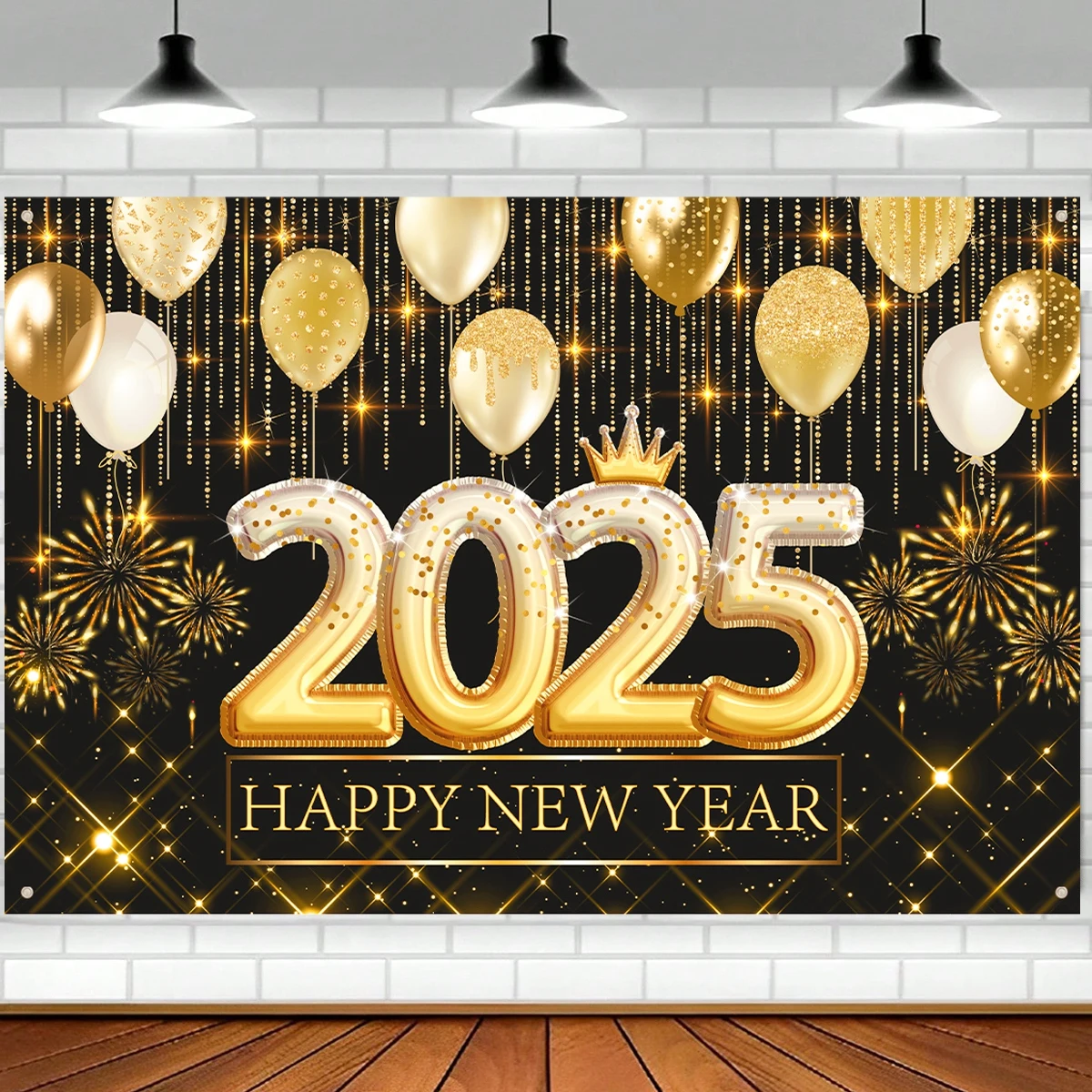 Черный золотой Новогодний фон баннер 2025 с новым годом Рождество фотоподарки
