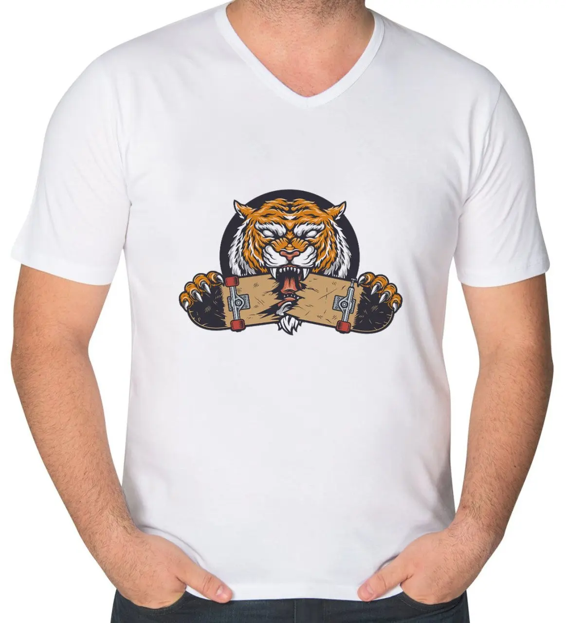 

BK подарок Тигровый дизайн V-образный вырез