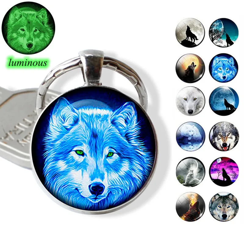 

Glow In The Dark Wolf Key Chain Key Rings Holder Luminous Wolf Head Keychain Men Jewelry Gift