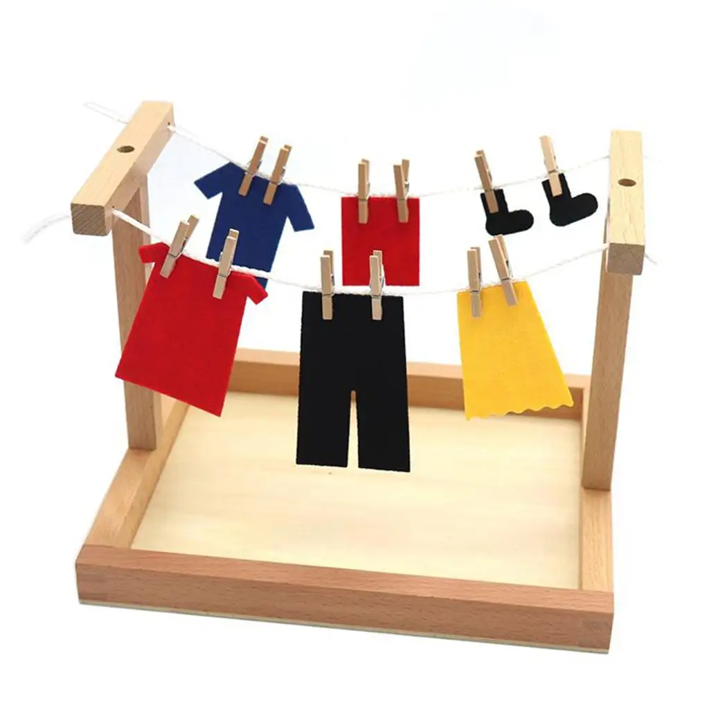

Wooden Learning Toy Montessori Clothes Rack Educational
