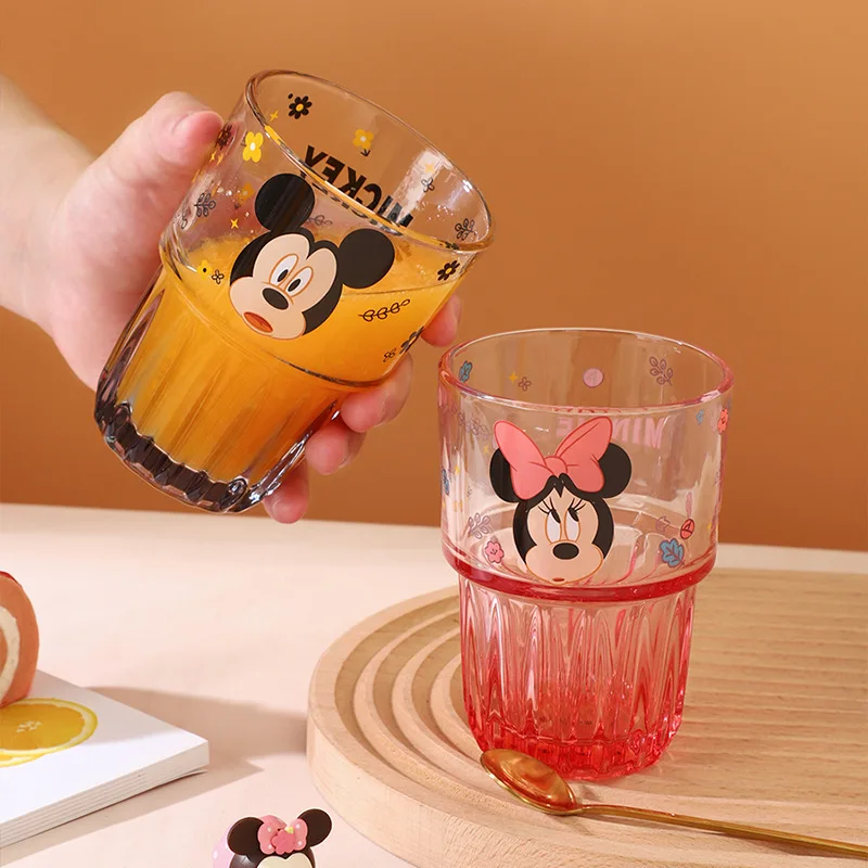 em ze szkła Disney 400 ml naczynia do picia Cartoon Children Milk Mug Kitchen Glasses Transprant Cute Print Tumbler Cups Friend Gift