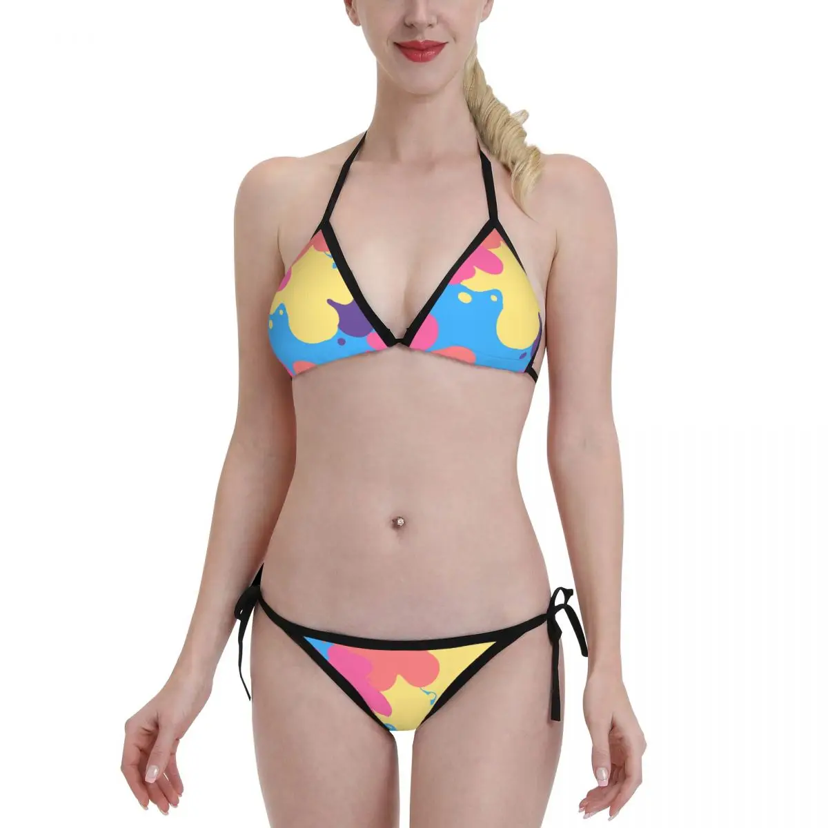 

Flower Sexy Bikini Set 2022 New Swimsuit Flowers colorful clouds Women Bandage Bathing Suit Beachwear Set