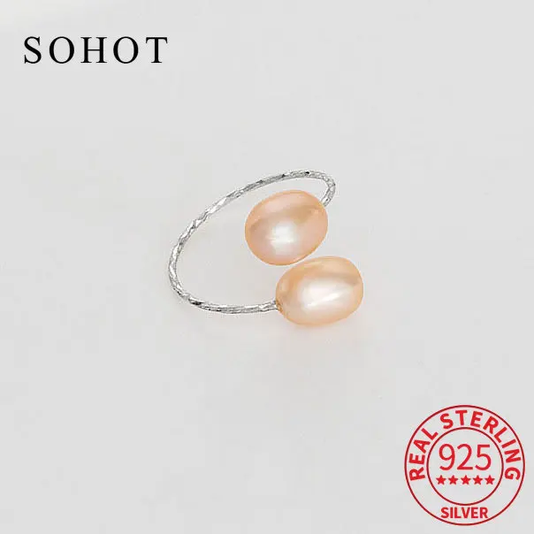 

Real 925 Sterling Silver Oval Pearl Adjustable Ring For Charm Women Party OL Fine Jewelry Minimalist Accessories Gift