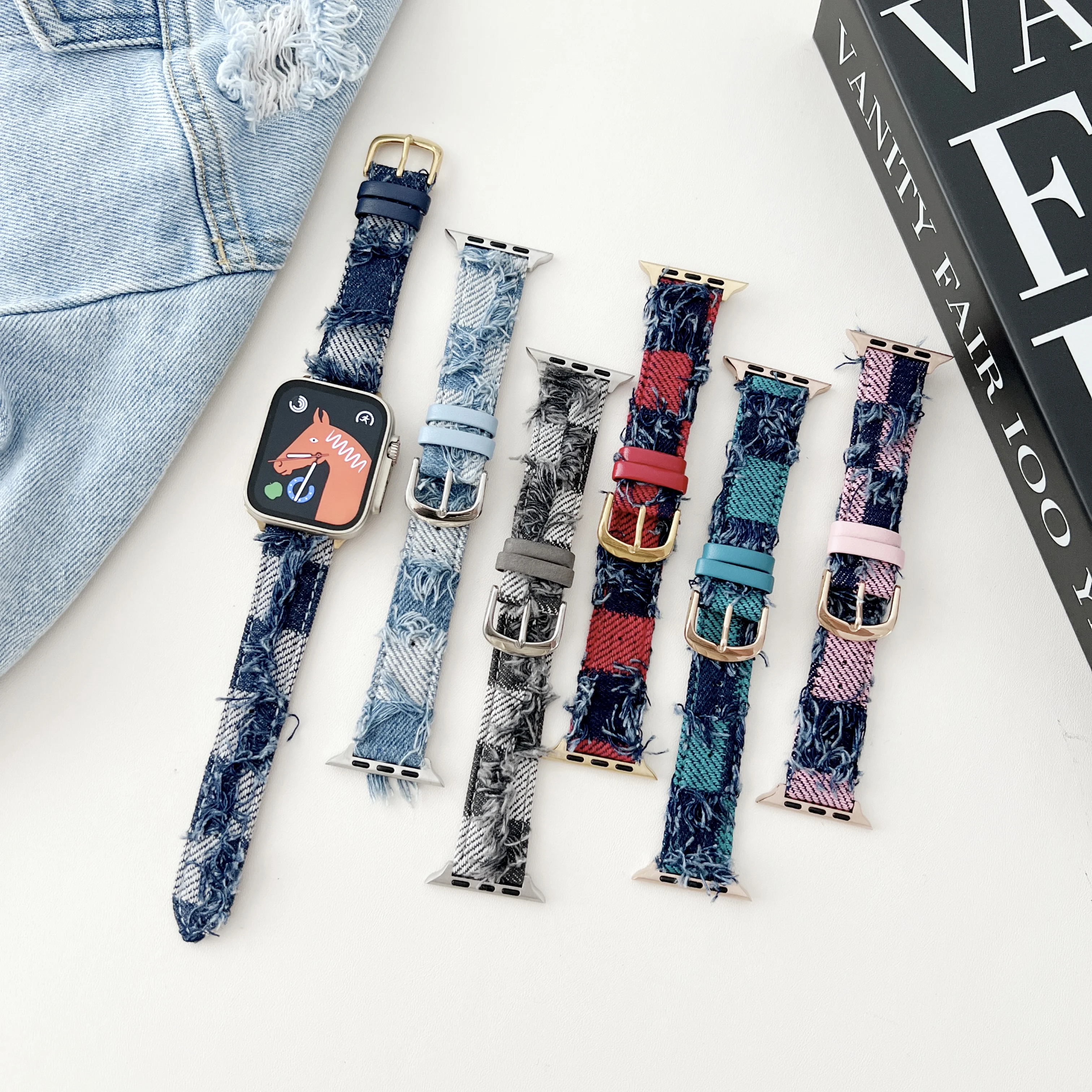 

Ремешок джинсовый из шерсти для Apple Watch Band 41 мм 45 мм, тканевый браслет для IWatch 8 7 6 5, женский браслет 40 мм Ultra 49 мм, аксессуары