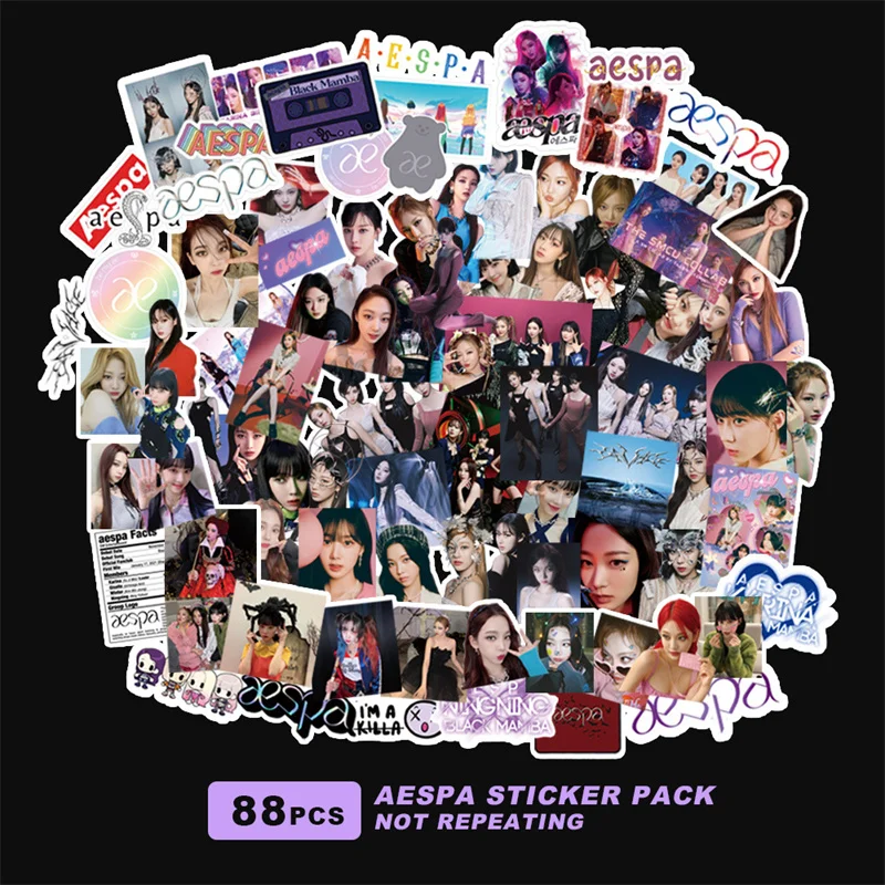 

88Pcs/Set Wholesale Kpop AESPA Stickers New Album Stickers Refrigerator Car Helmet Gift Notebook Skate Computer Fans Collection