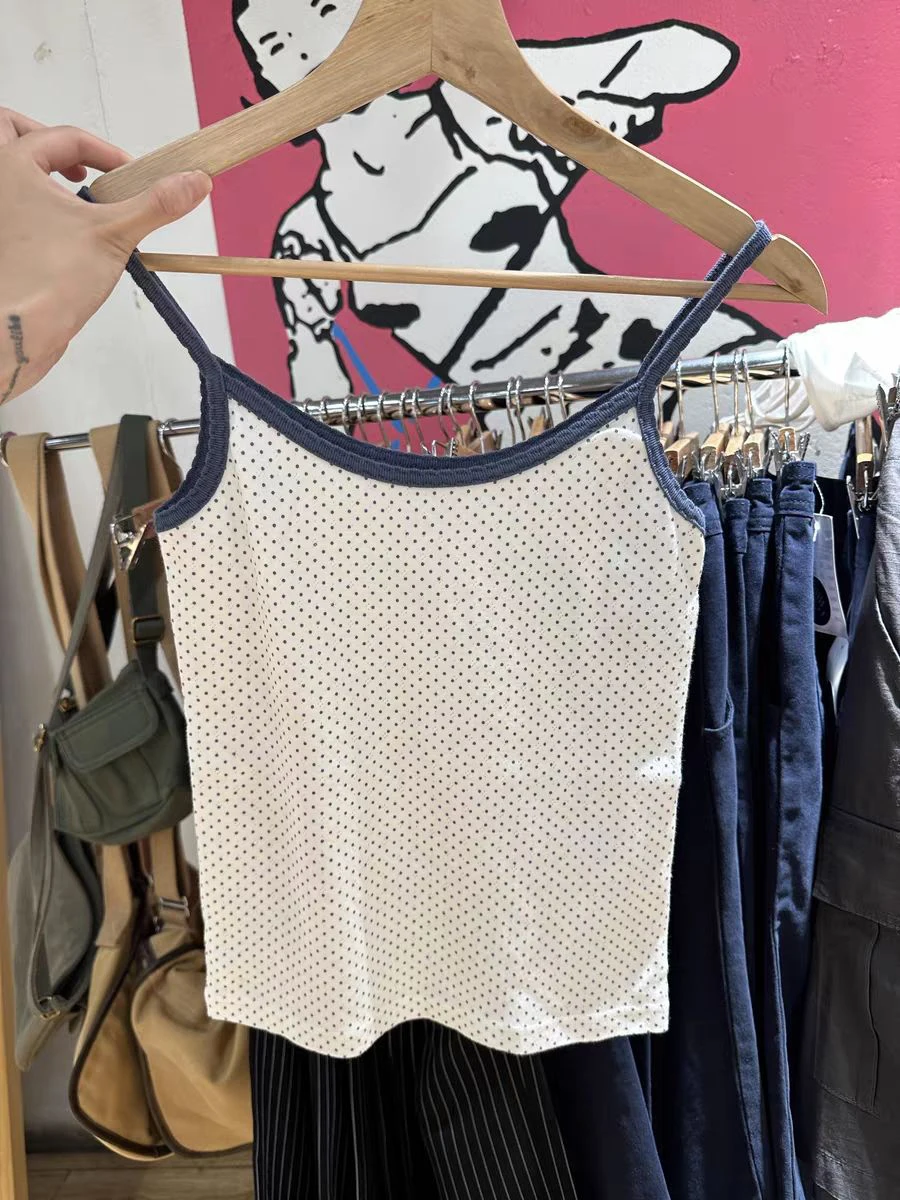 Фото New Dot Slim Tank Top Woman Summer Sleeveless Soft Cotton Casual Camisole Sweet Vintage Streetwear Y2k Crop Tops Cute Vest №3