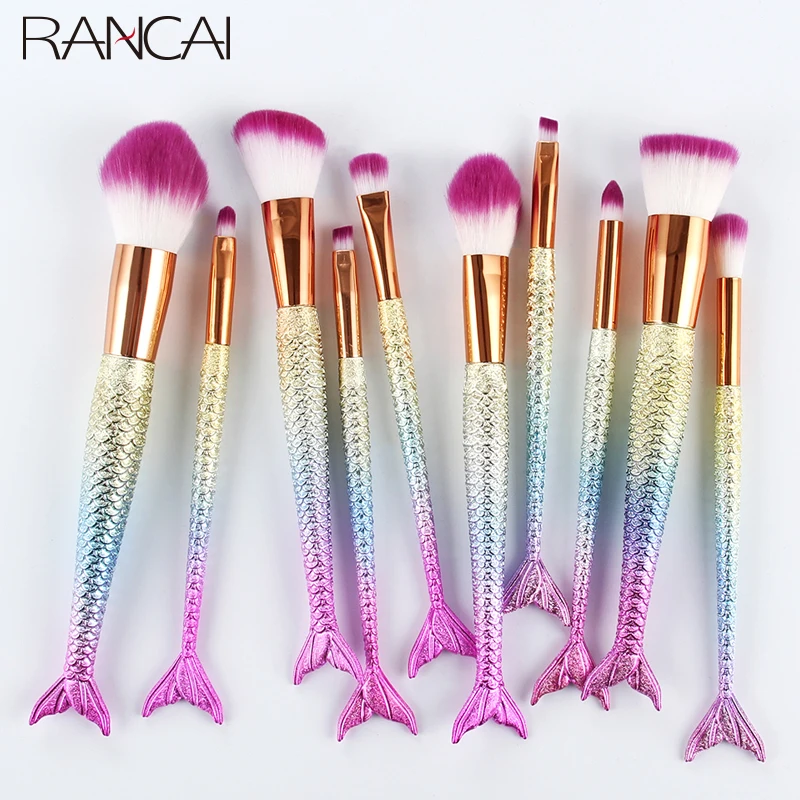 

RANCAI 10pcs Soft Hair Cosmetic Tools with Leather Bag Makeup Brushes Set Foundation Powder Blush Eyeshadow Sponge Brush