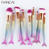 rancai 10pcs soft hair cosmetic tools with leather bag makeup brushes set foundation powder blush eyeshadow sponge brush