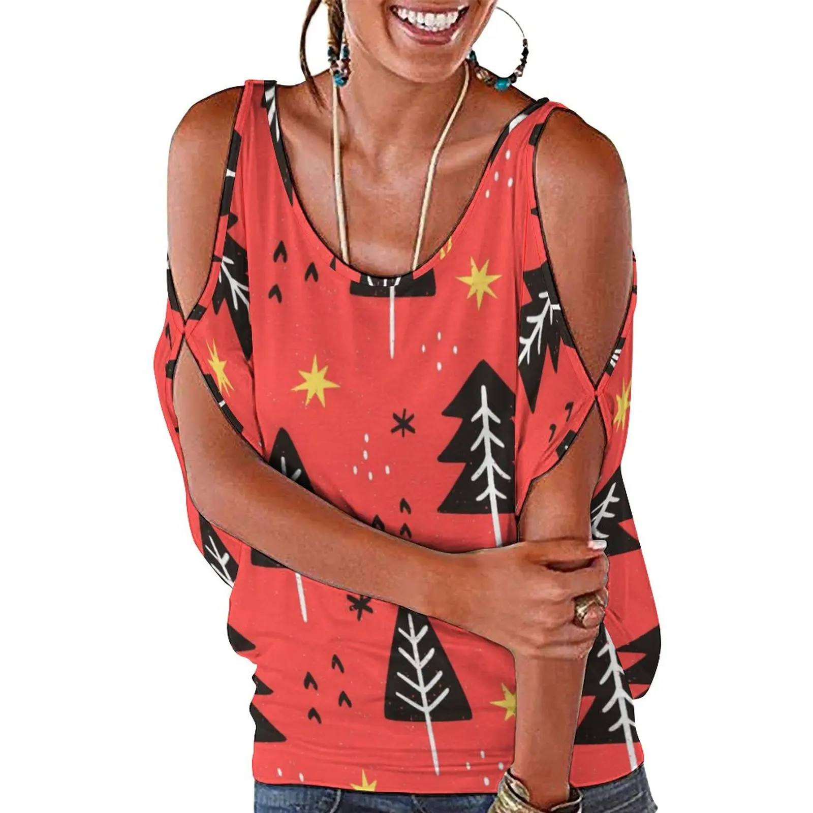 

Fashion Woman Blouse 2023 T-shirt Women's Clothing Free Shipping Offers Ruffled Off Shoulder Round Neck Top Y2k Style Sexy