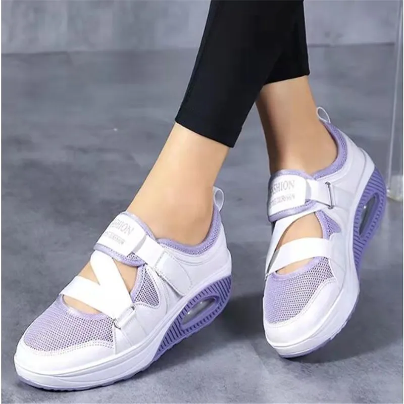 

Cushion Platform Shoes Women Casual Shoes Ladies Sneakers Breathable Mesh Spring Summer Wedge Shoes Ankle Strap Flats