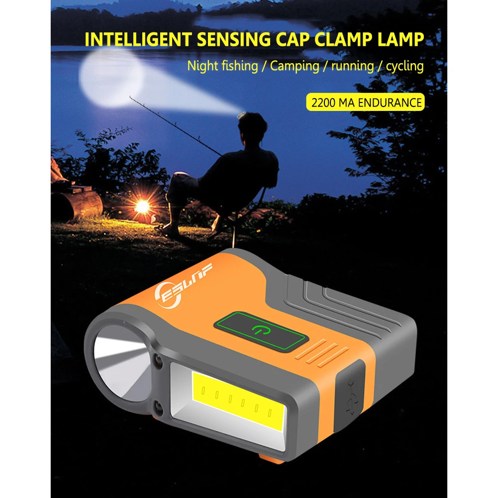 

Induction Cap Clip Light 2200mAh USB Rechargeable COB Flood Light Waterproof Headlight Fishing Head Cap Lamp Camping Light
