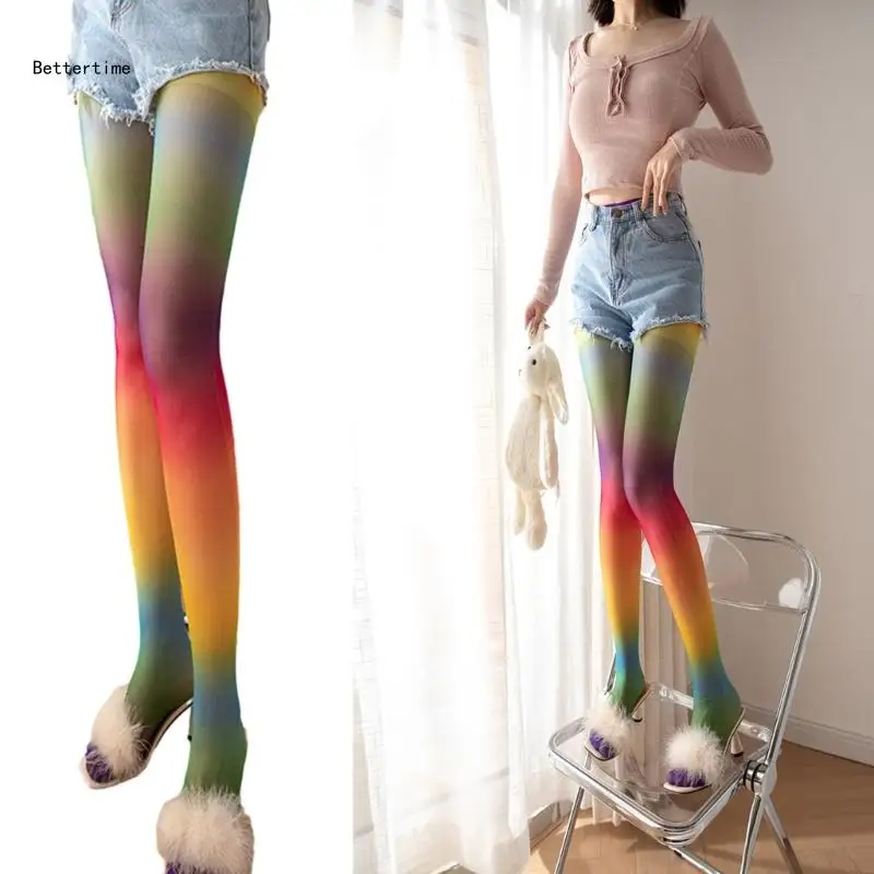 

B36D Women's Sheer Tights Sexy High Waist Pantyhose Colorful Gradients Pantyhose Tights Sexy Thigh High Stockings Hosiery