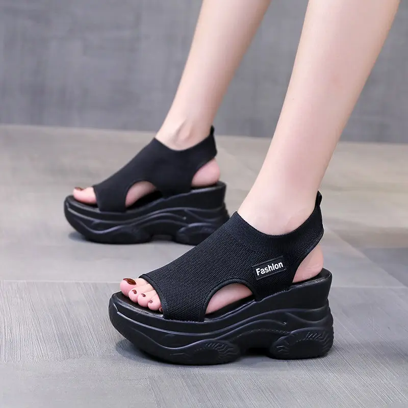 

2022 Fashion High Slope Heel Sandal For Women Summer New Slip-on Roman Shoes Korean Fashion Thick Bottom Casual Sandals Female