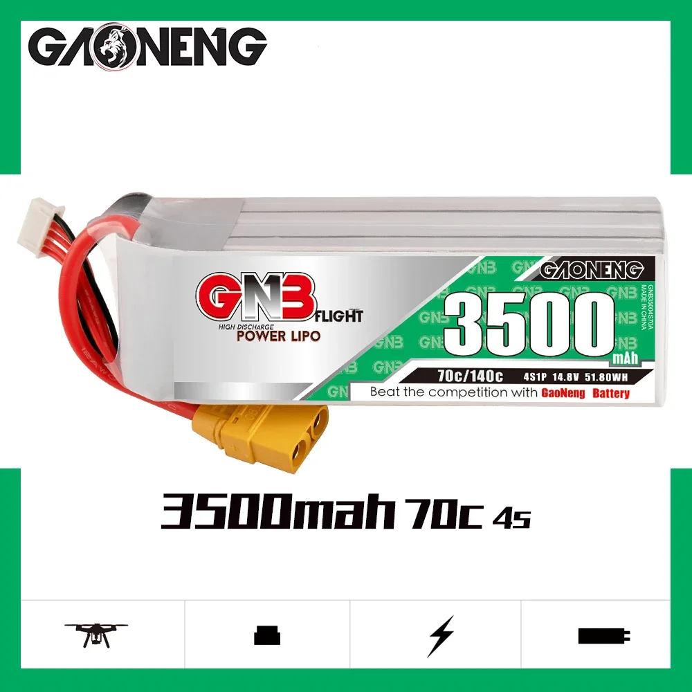 

Gaoneng GNB 4S1P 3500mAh 14.8V 70C/140C Lipo Battery XT60 XT90 Plug For UAV RC Car RC Boat RC Helicopter Airplane RC Parts