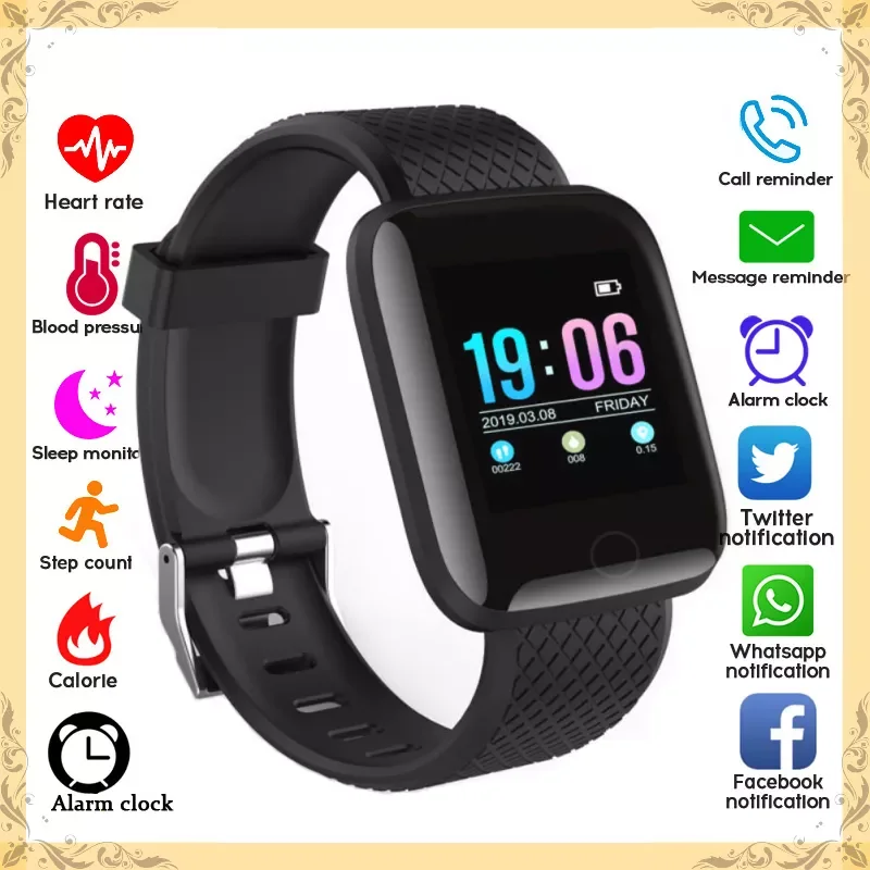 

Smart Watch Men Women 116 Plus Blood Pressure Monitor Waterproof Tracker Bracelet Heart Rate Smartwatch For Android IOS