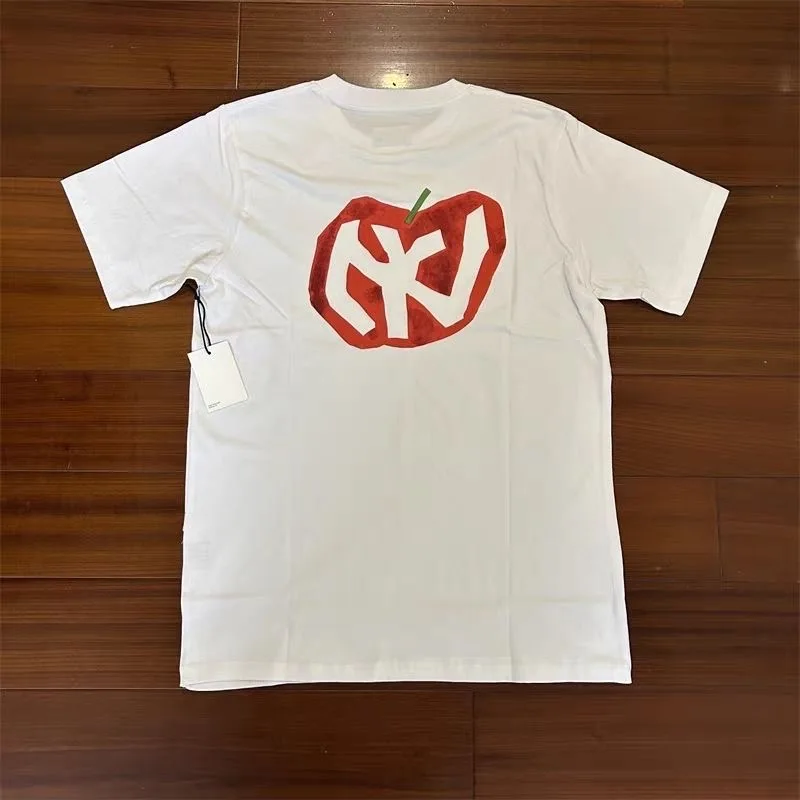 

New American Retro Print Apple Round Neck Loose Sports Short-sleeved T-shirt High Quality
