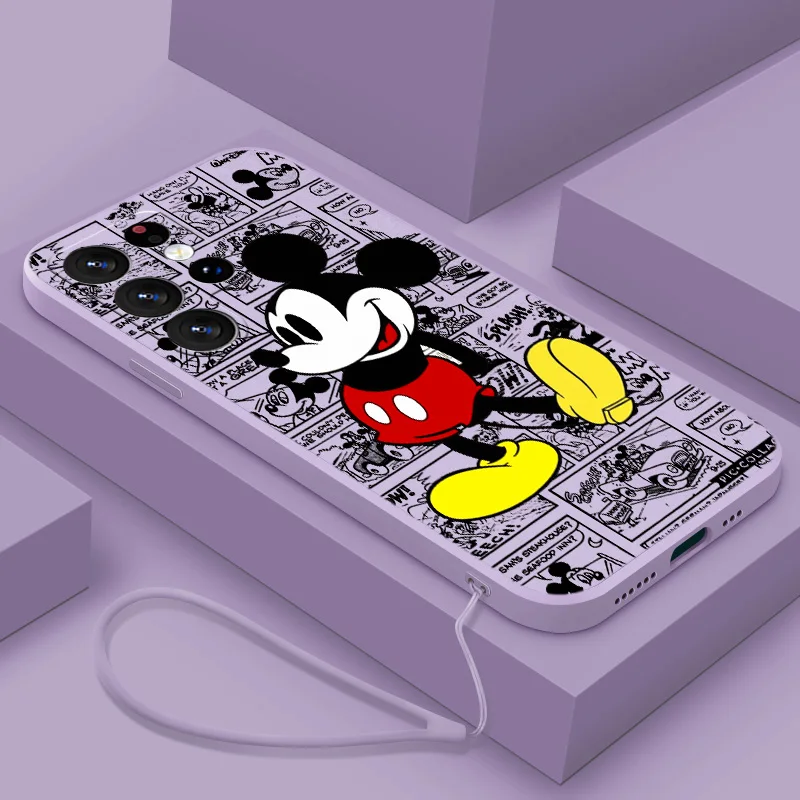 

Mickey Mouse Phone Case For Samsung S23 S22 S21 S20 Fe S10 Note 20 10 Ultra Lite Plus Liquid Rope Funda Cover