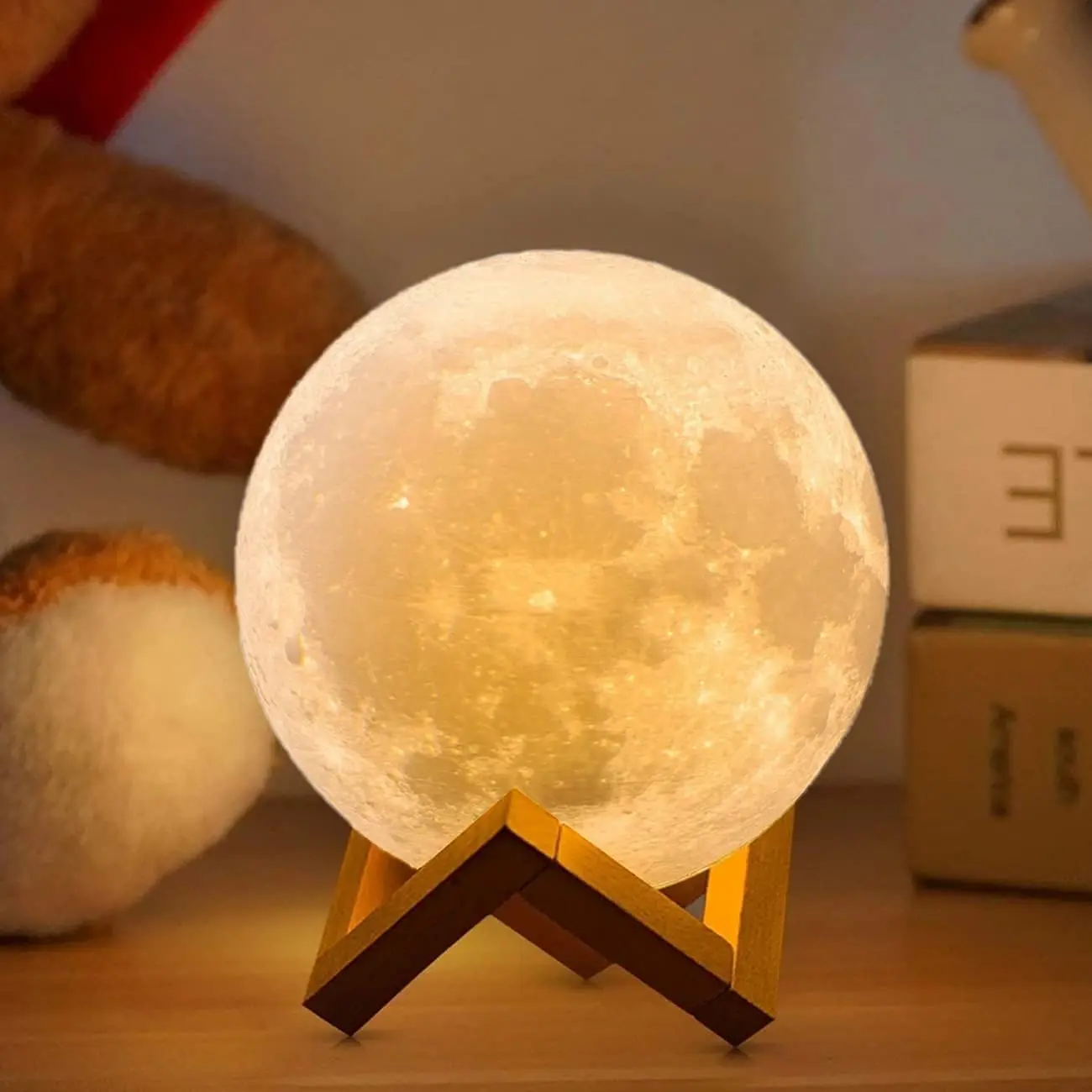 

Girl Boy Xmas Gift Birthday Gift, Moon Lamp Night Light 16 LED Colors Moon Night Light with Wooden Stand & Remote/ Touch Control