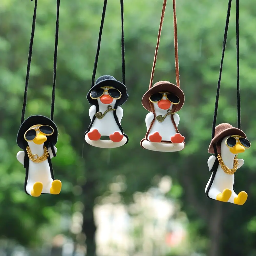 

Cartoon Cute Duck With Helmet Car Interior Decor Swing Duck Pendant Hanging Ornament Rearview Mirror Decoration
