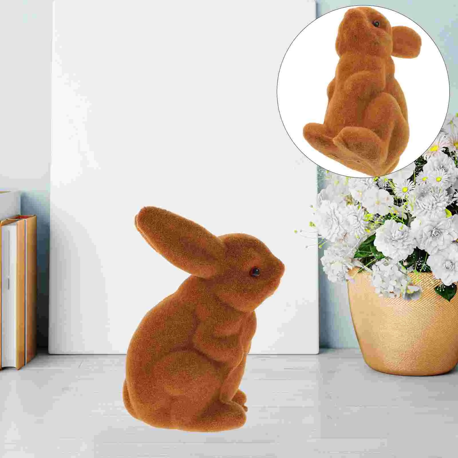 

Rabbit Easter Bunny Statue Figurine Garden Flocked Sculpture Turf Statues Decor Ornament Animal Spring Decoration Foam Plush