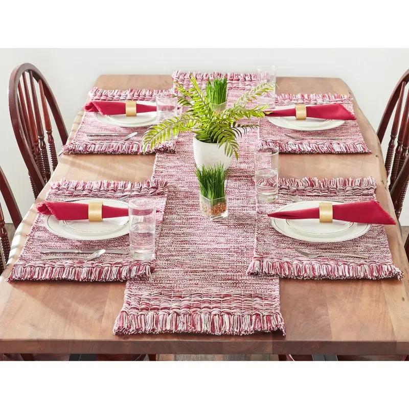 

Woven Fringe 13-Piece Coordinated Table Runner Dining Set, Rusty Brick