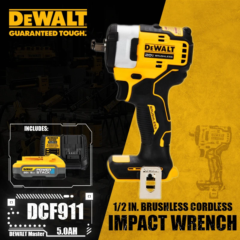 

DEWALT DCF911 Kit 1/2in Brushless Cordless Impact Wrench with Hog Ring Anvil 20V Lithium Power Tools 338NM With Battery Charger
