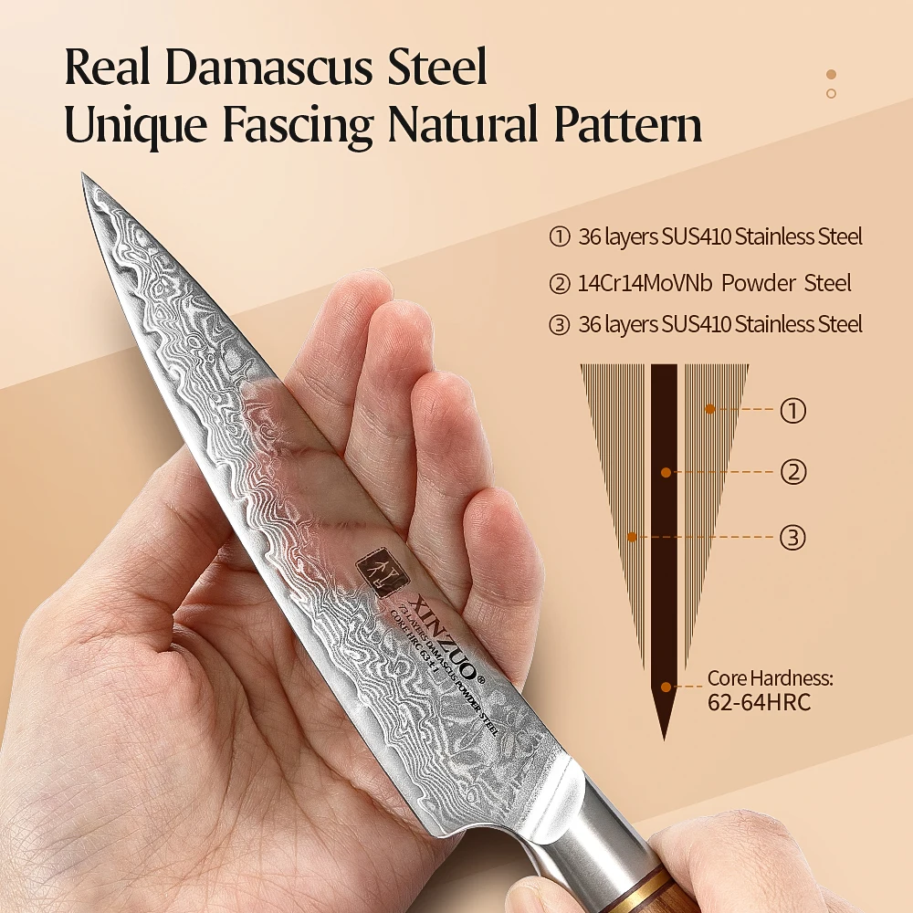 XINZUO 8 шт./компл. дамасская сталь нож для обвалки хлеба Santoku шеф-повара стейка