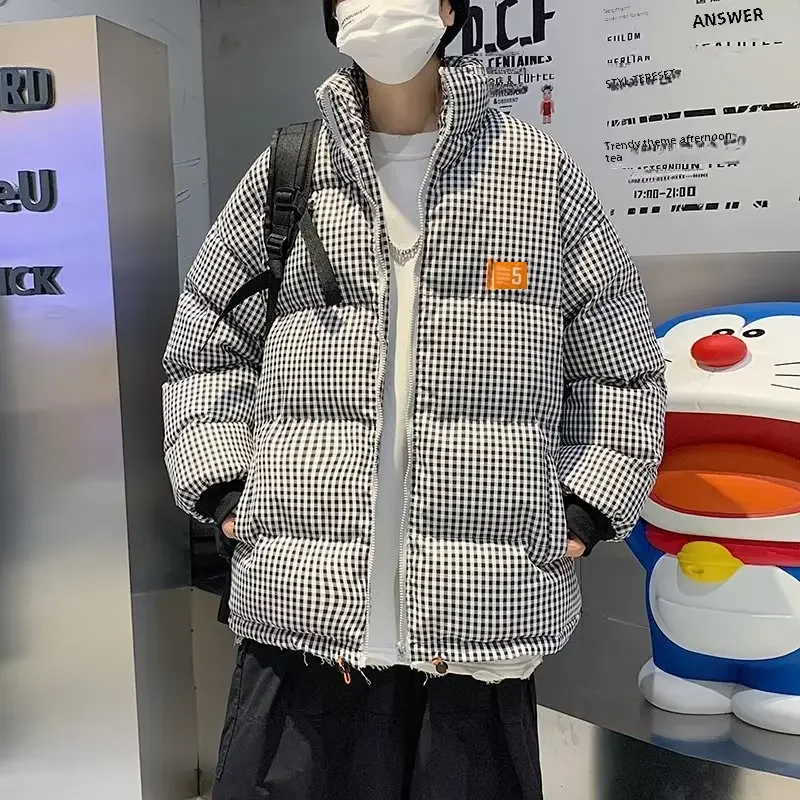 Утепленное Мужское пальто из хлопка в гонконгском стиле Ins модная клетчатая