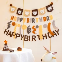 ins baby shower decoration brown bear banner first kids birthday party khaki bear flag boy girl 100days backdrops
