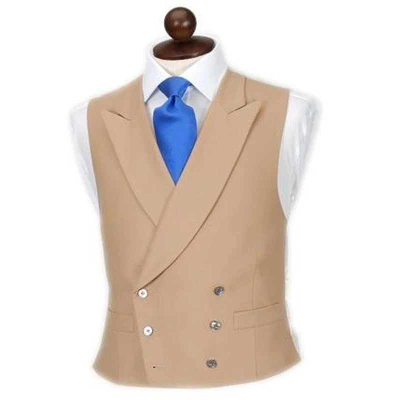 

Sleeveless Men Vest with Peaked Lapel Double Breasted One Piece Wedding Groom Waistcoat Slim Fit Male Fashion Coat