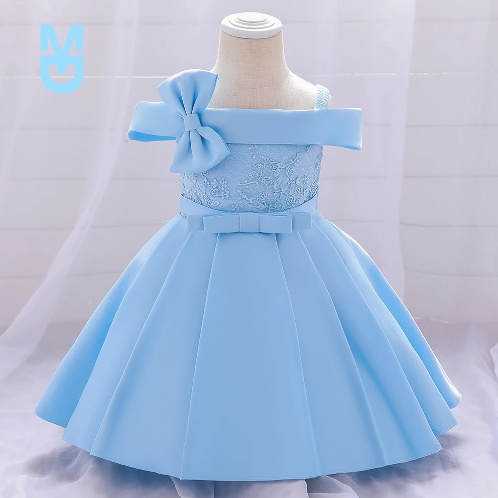 

New 2022 One Word Neck Bow 1 Year Birthday Dress for Baby Girl Baptism Bridesmaids Dress Party Wedding Princess Prom Evening Dre