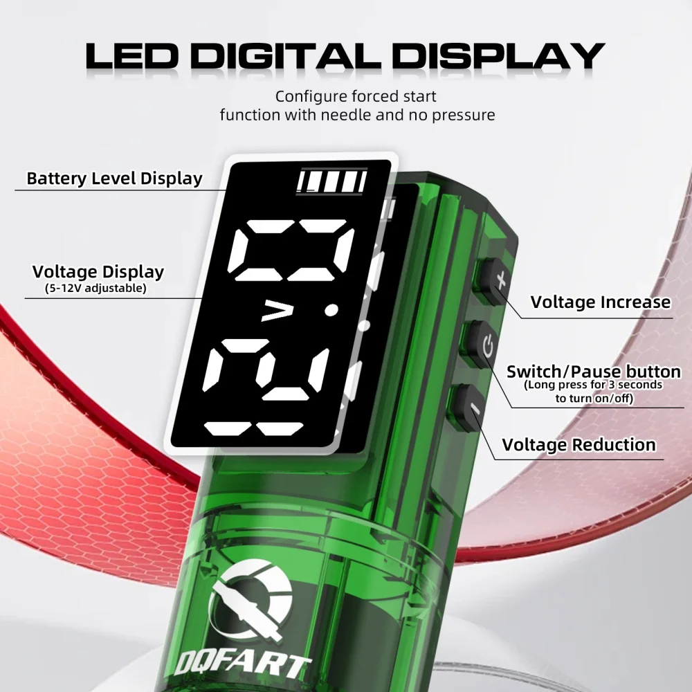Фото Беспроводная электрическая тату-машинка DQFART P1, 6 цветов, 13,7 см, с LED-дисплеем, пластиковые принадлежности и аксессуары, для начинающих №5