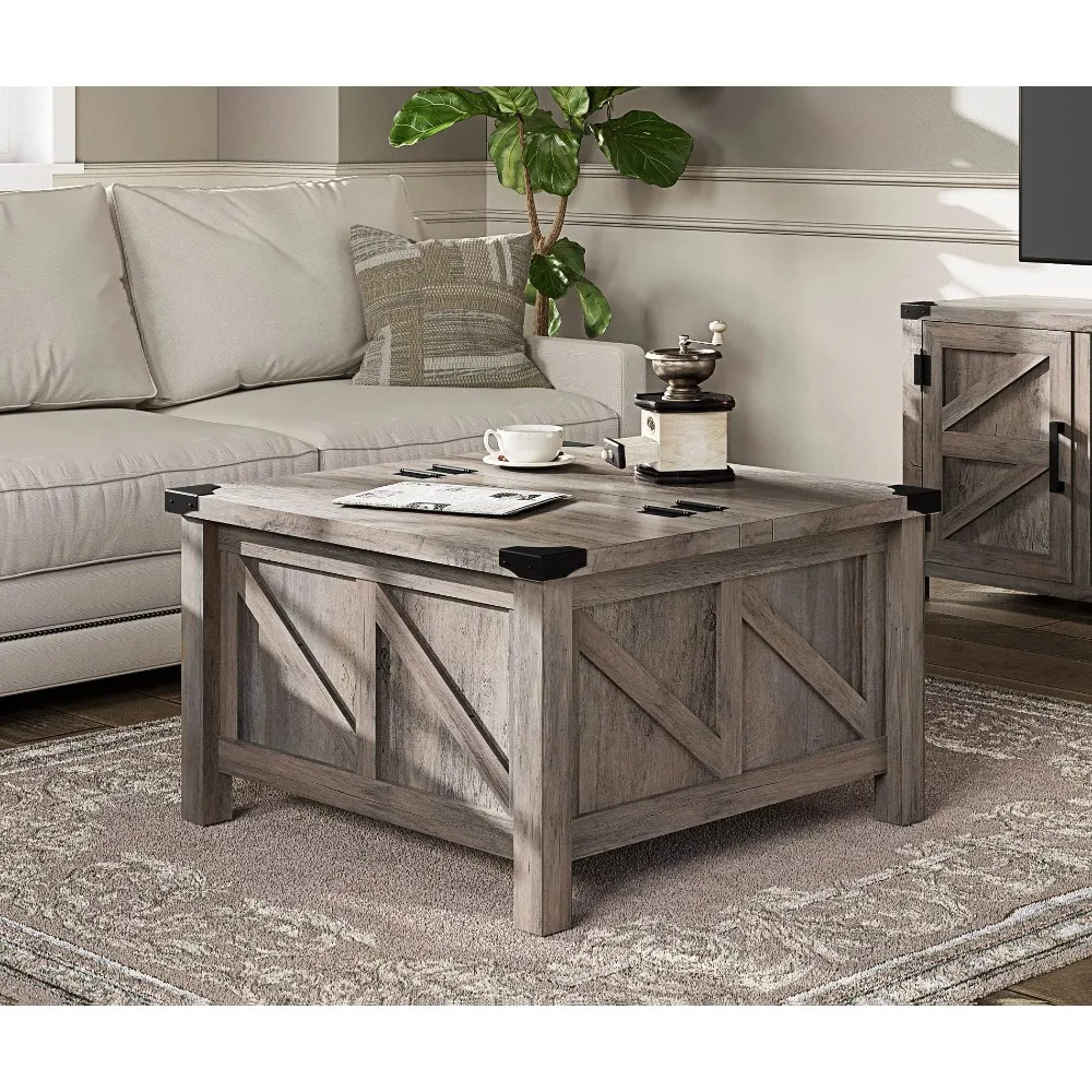 

Square Coffee Table with Lift Top and Storage for Living Room, 30"x 30", Wash Grey