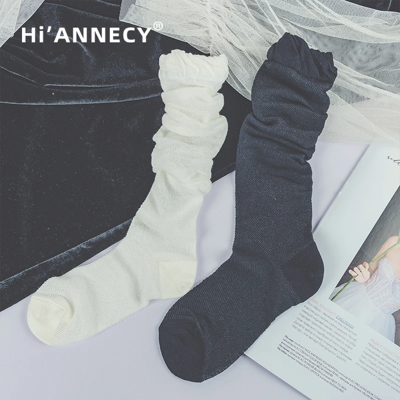 HIANNECY Original Lovely Lace Girl's Black Socks Summer Ultra-thin Silk White Socks JK Mesh stockings Lovely Lolita Student