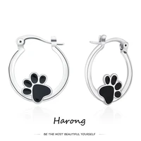 harong silver plated pet paw hoop earrings cute cat dog animal series aesthetic jewelry accessories earring gifts for women girl