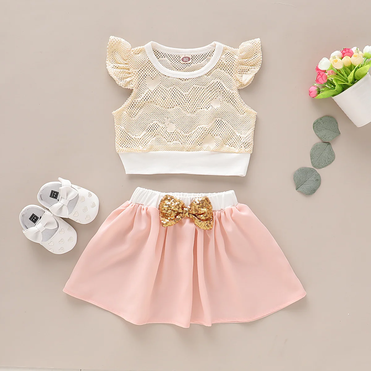 

Girls' new Korean version solid lace short sleeved top + skirt two-piece suit Kids Clothing For Girls Tracksuit Suit For Girls