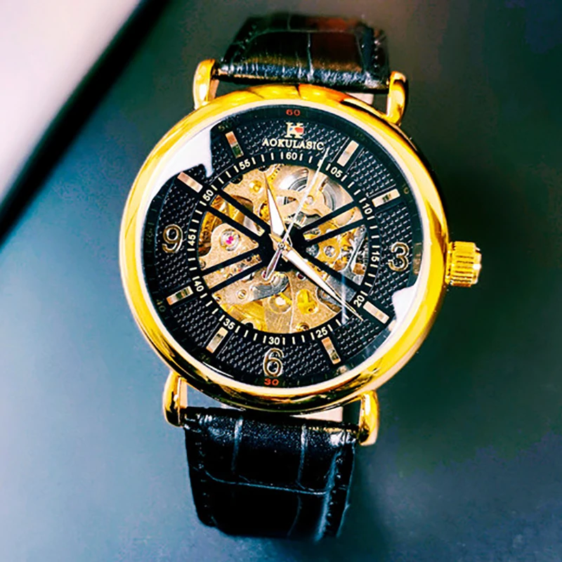 

AOKULASIC Automatic Mechanical Watches Mens Top Brand Luxury Fashion Luminous Clock Transparent Skeleton Dial Men Watch Male
