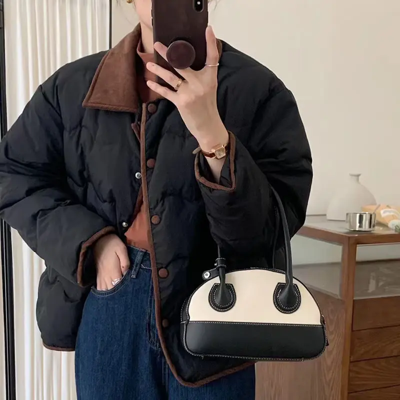 New Women 2023 Winter Warm Korean Chic Solid Loose Jackets Female Fashion Casual Long Sleeve White Duck Down Coats Tops C66