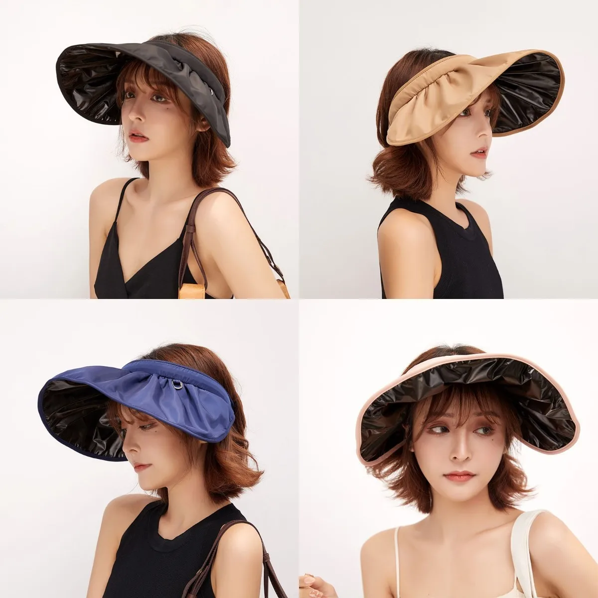 

Ladies Sumer Vinyl Visor Caps Anti-uv Folded Hairband Sun Hats for Women Girls Double Layers Top Empty Sun Protection Shell Hat