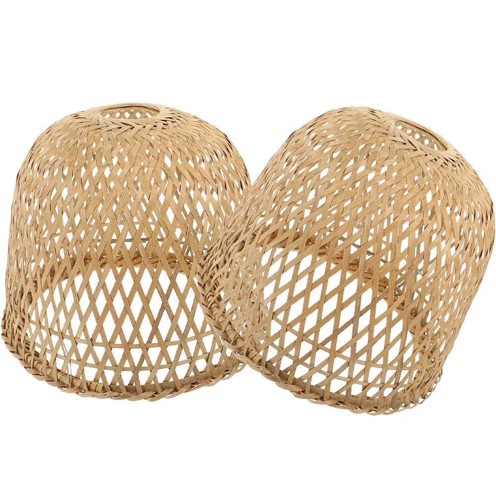 

2 Pcs Bamboo Lampshade Hanging Cover Replacement Vintage Chandelier Pendant Light Weaving Woven Boho Screen