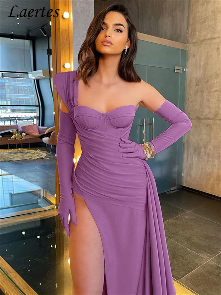 

Laertes Strapless With Raglan Long Sleeve Gloves Solid High Waist Maxi Prom Dress Bodycon Y2K Slim Elegant Dress