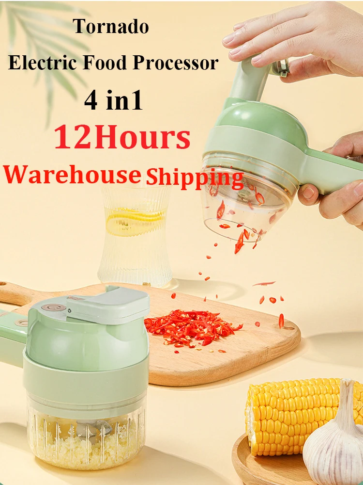 WHDPETS Food Processor Electric Garlic Grinder 4 IN 1 Hand Held Multifunctional Vegetable Cutter Set USB Wireless Garlic masher