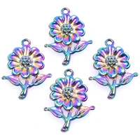 10pcs alloy rainbow color flower charms pendant accessories for gift customied jewelry making earring necklace keychain bulk