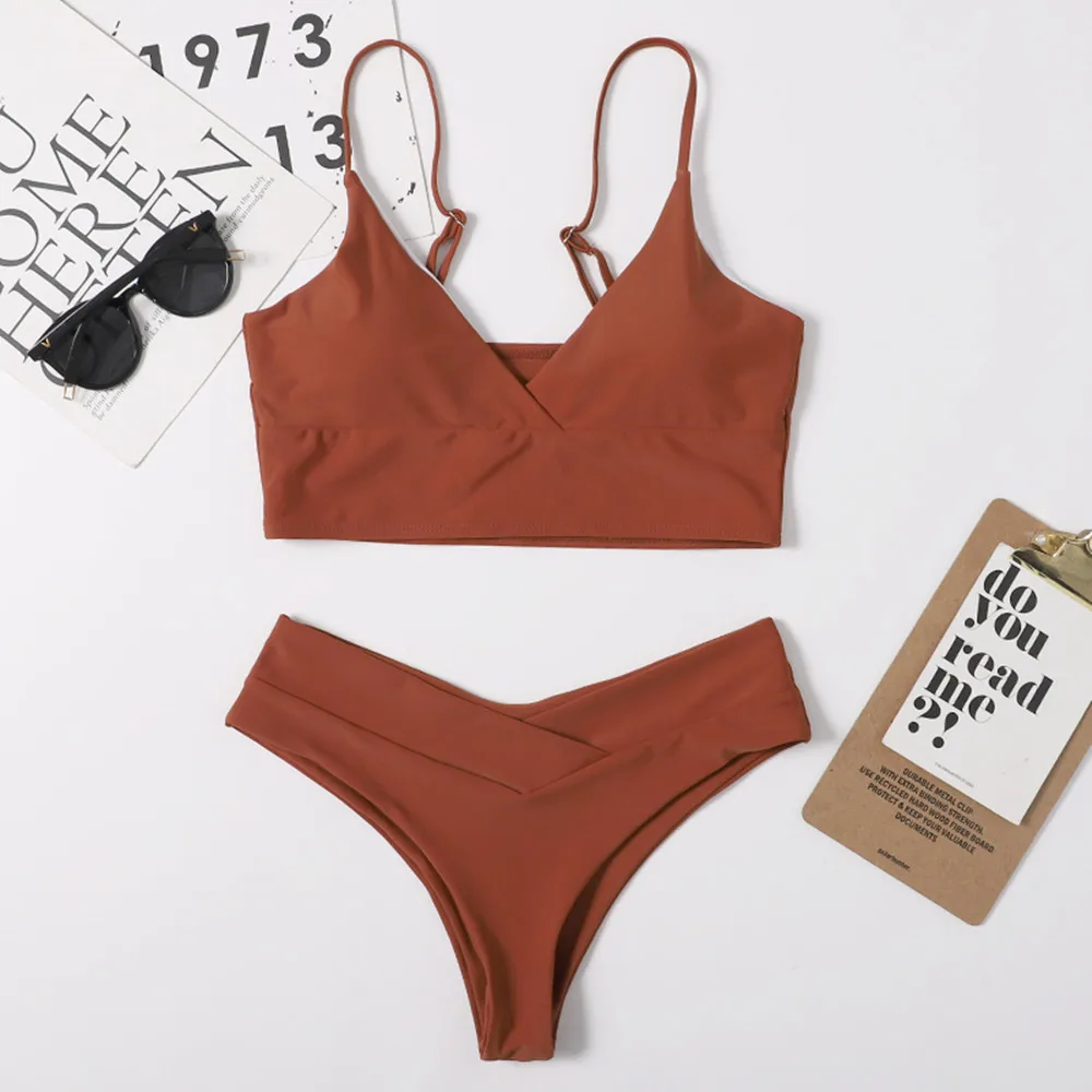 

Summer new multicolor bikini bikini cross swimsuit solid color sexy split swimsuit swimsuit Brazilian swimsuit bikini