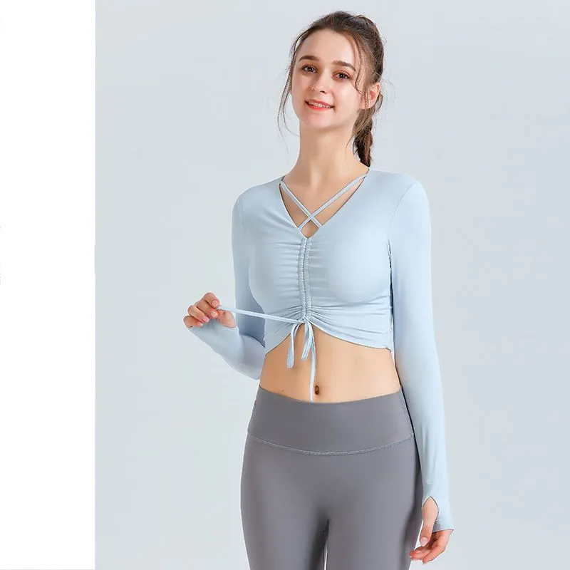 

Women's Yoga T-shirt Navel Sports Long-sleeved 2022 Autumn Winter New Bandage High-elastic Close-fitting Running Fitness Clothes