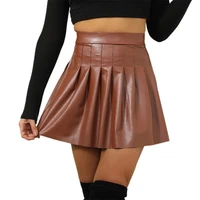 40hotunique women skirt all match faux leather wear resistant mini pleated skirts for daily life