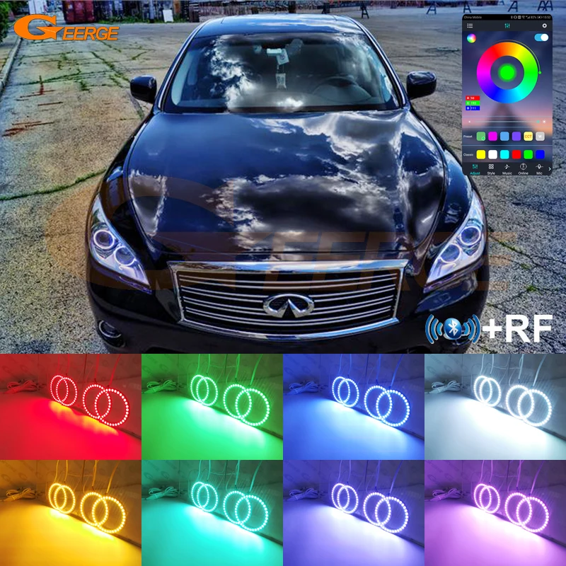 For Infiniti M M25 M37 M56 Q70 NISSAN FUGA Y51 RF Remote Bluetooth APP Multi-Color Ultra Bright RGB LED Angel Eyes Kit Halo Ring