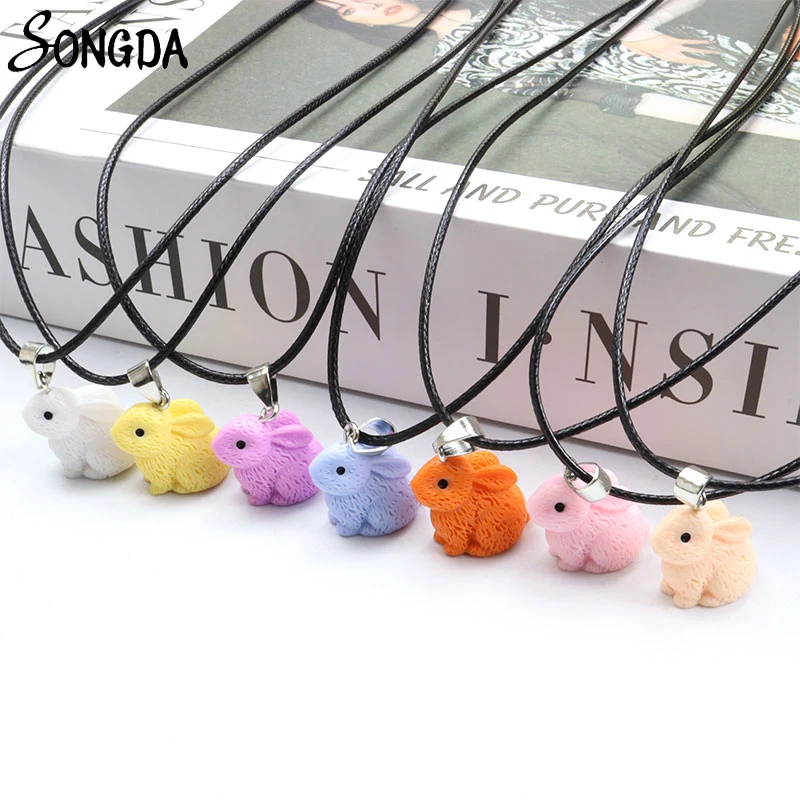 

Cute Cartoon Rabbit Bunny Pet Necklace for Women Animal Resin Acrylic Pendant Necklace Chains Easter Lovely Jewelry Wholesale