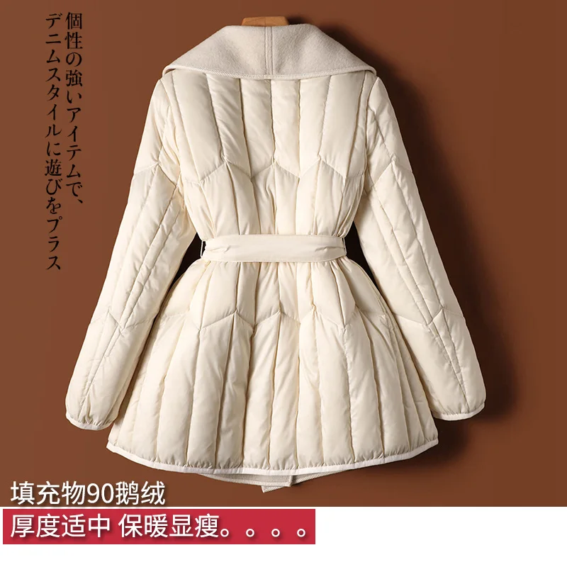 Luxury Design Thin Casacos Femininos Inverno 2022 90% White Goose Down  Jacket Women Belt Slim Spliced Down Jacket Women Coat